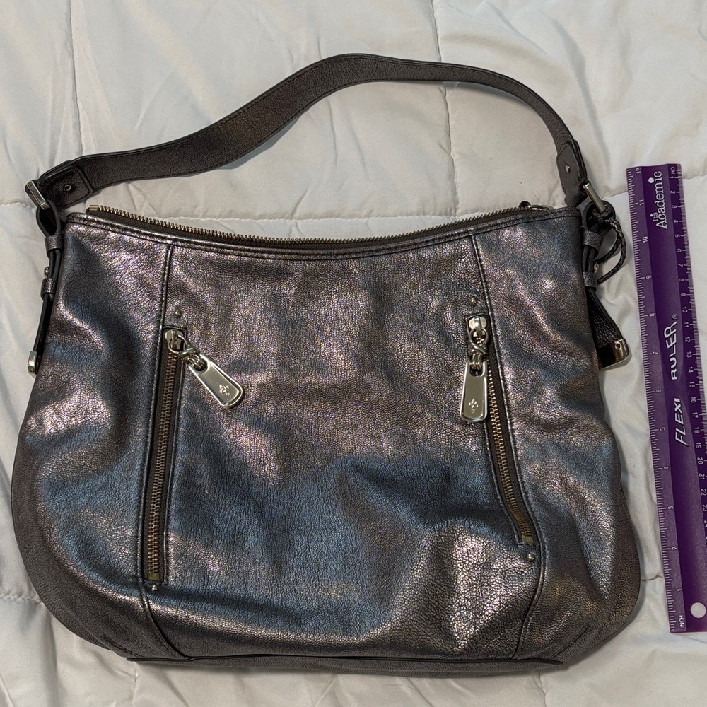 Cole Haan Iridescent Pewter Leather Shoulder Bag